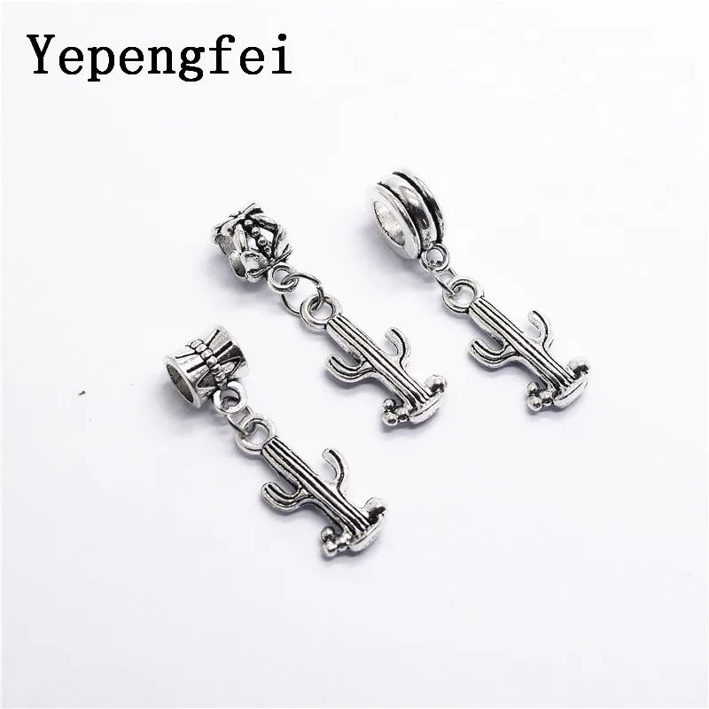 10pcs cactus European Bead Vintage Silver Charms  fit for pandora style Bracelets Necklace DIY Metal Jewelry Making  JA600006