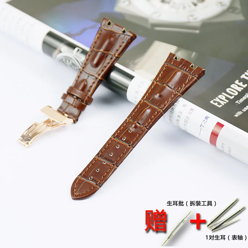Rose gold buckle Мужской деловой высококачественный кожаный ремешок для AP Серии Кожаный ремешок 28 мм для женщин Спорт на открытом воздухе водостойкий ремешок пряжка аксессуары - Band Color: Rose gold buckle