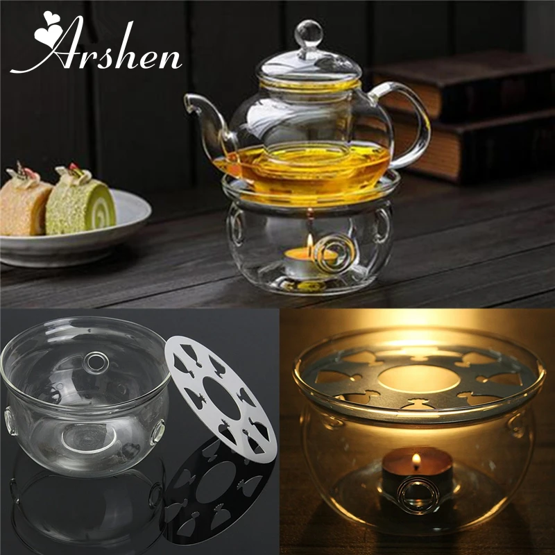 Teapot Triver Round Heating Base Coffee Water Scented Candle Clear Glass Heat-Resisting Tea Warmer Insulation Base Candle Holder