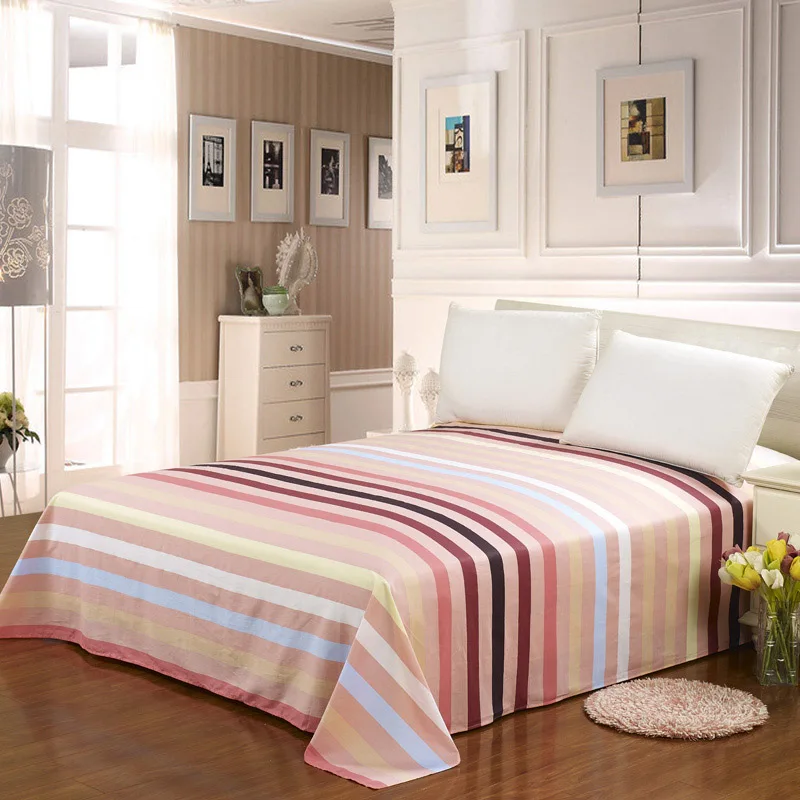 DecorUhome постельное белье из хлопка, домашний текстиль, покрывало для кровати, плоский лист, Королевский размер, Полоска, простыня, мягкое теплое постельное белье