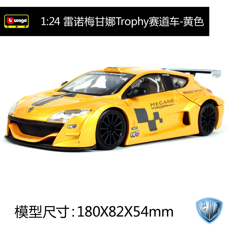 Bburago 1:24 RENAULT MEGANE TROPHY желтая машина литья под давлением 180*82*54 мм собранные модели