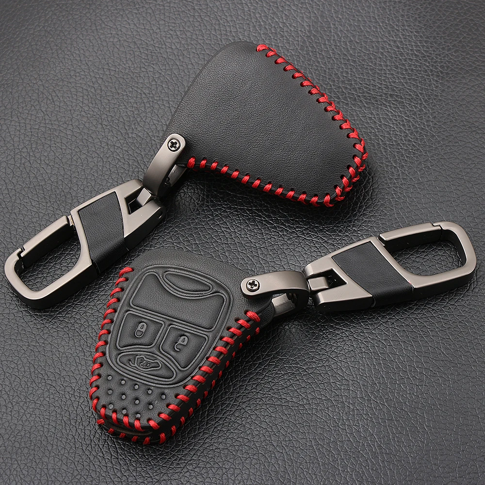 Черный кожаный чехол для дистанционного ключа автомобиля 3/4 кнопка Dodge JCUV Jeep Compass