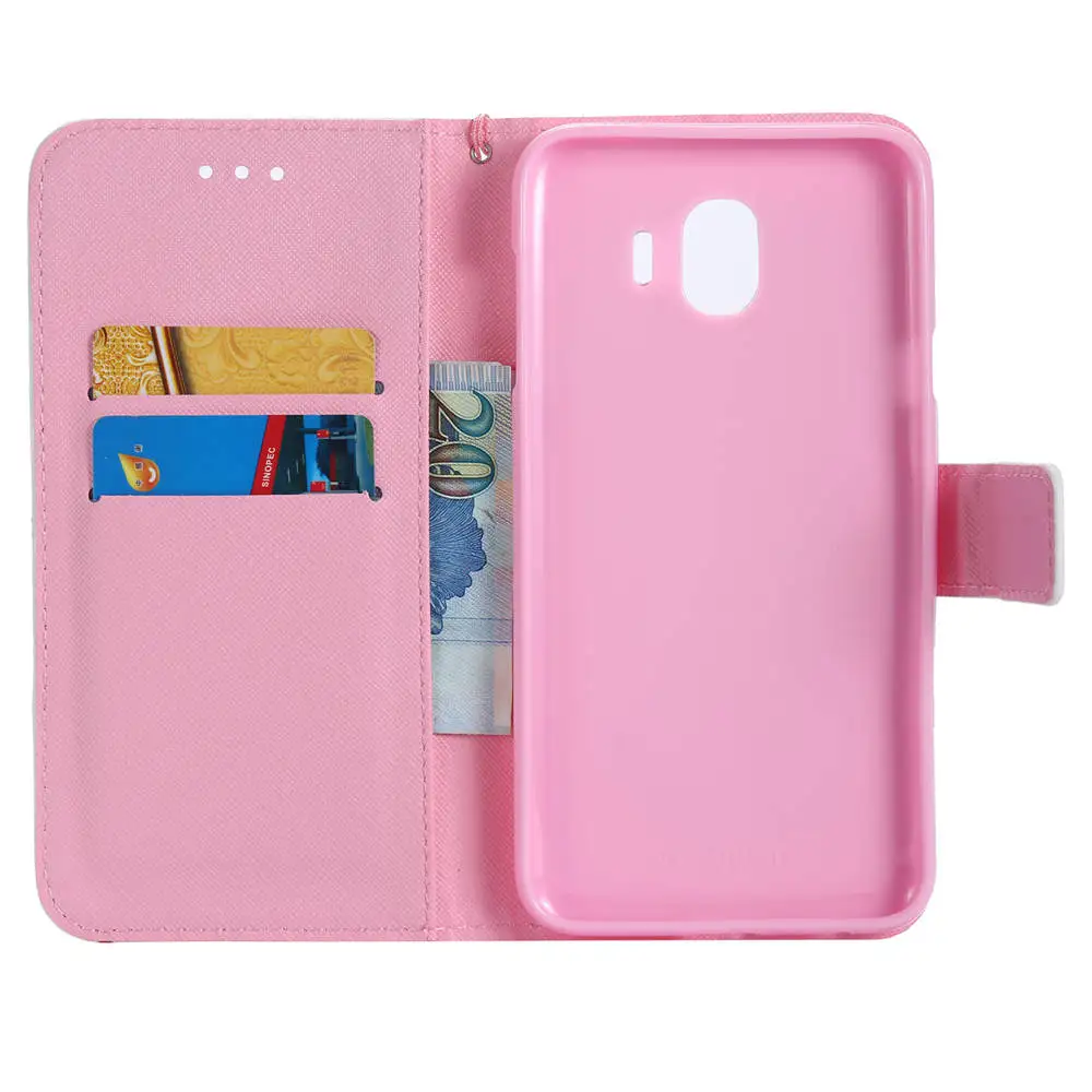 PU Leather Covers On For SAMSUNG Galaxy J4 2018 SM-J400F/DS 16GB Book Flip Cases 3D Picture Hand Strap | Мобильные телефоны и