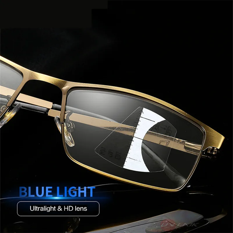 

UVLAIK Progressive Multifocal Reading Glasses Men Alloy Frame Photochromic Eyeglasses Women Anti blue light Prescription Glasses