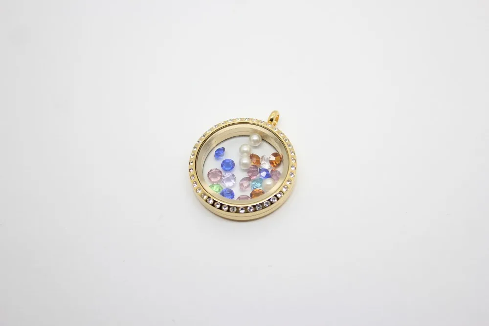 

Hot selling 316l stainless steel gold crystal glass floating lockets magnet open memory floating lockets pendant jewelry