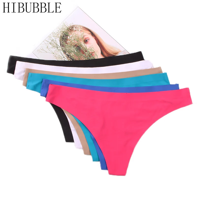 Женские трусики из спандекса HIBUBBLE однотонные черные и розовые стринги