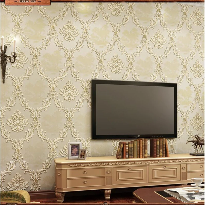 European - style Damascus wallpaper 3d three dimensional non woven living room bedroom TV background |