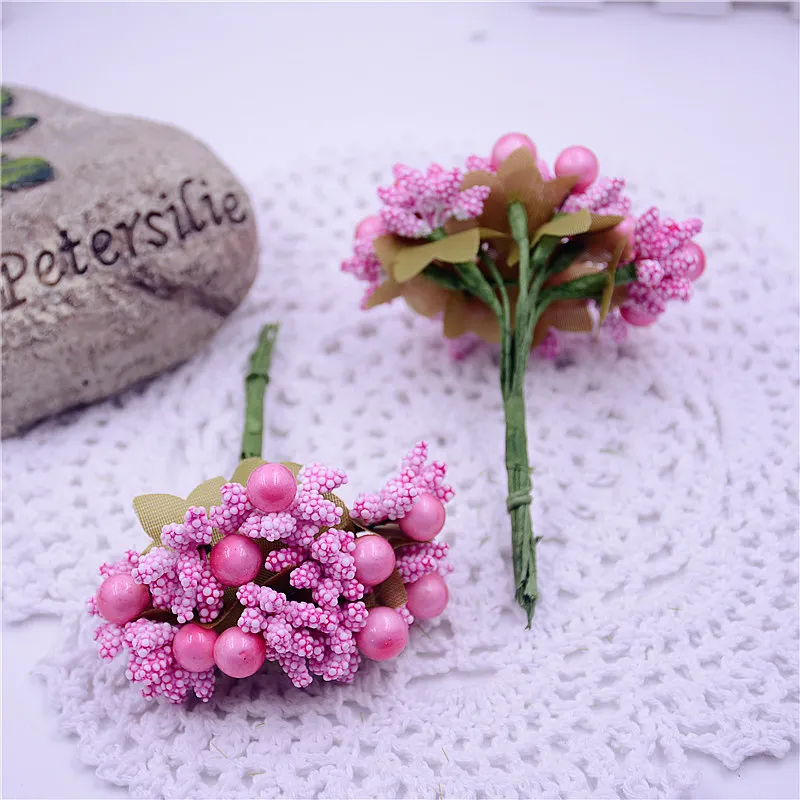 Пена вишни, черники и шар из искусственных цветов с 40 шт. в пучке, стебли с нитями для букета и листья для декорации коробки на свадьбу.