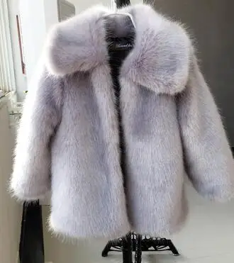 Turn-down Collar Детское меховое пальто с искусственным мехом для девочек хлопковая плотная длинная однобортная куртка с капюшоном и отложным воротником из мягкого плюша для мальчиков и девочек n284 - Цвет: Turn-down Collar