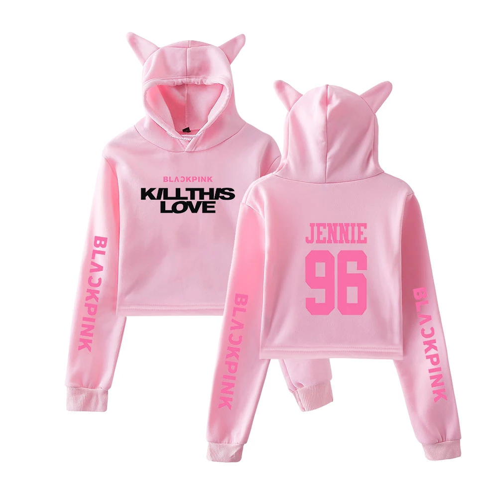Kpop group Blackpink, новинка, 2D принт,, розовая серия, модный тренд, сала, короткий кошачий Топ, женские толстовки, толстовка, сексуальная одежда