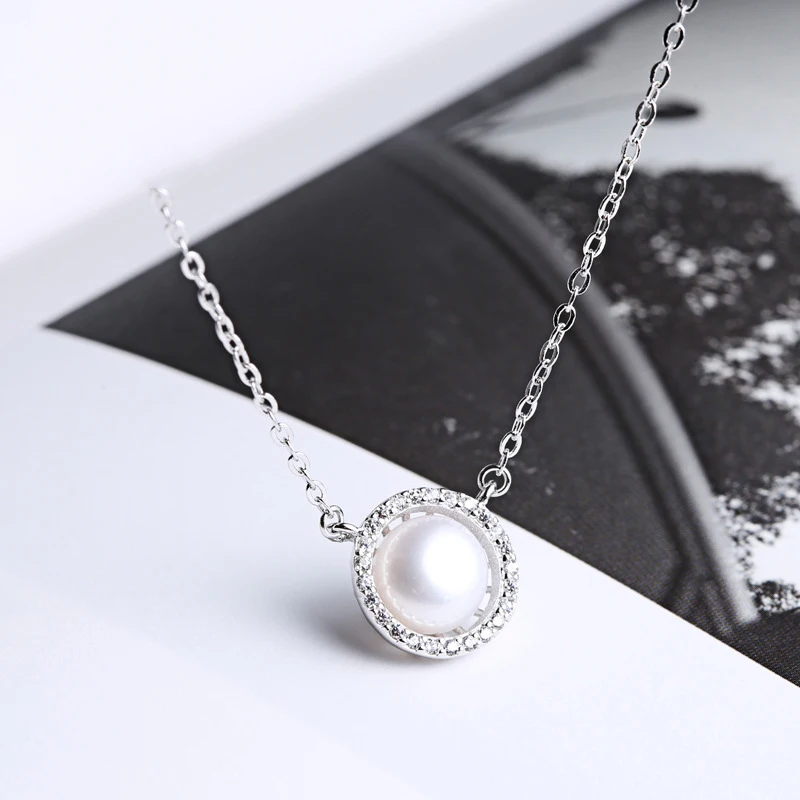 

PONYKISS Romantic 100% 925 Solid Sterling Silver Round Pearl Pendant Necklace Chain Cute Gift Lady Fine Jewelry Wedding Party