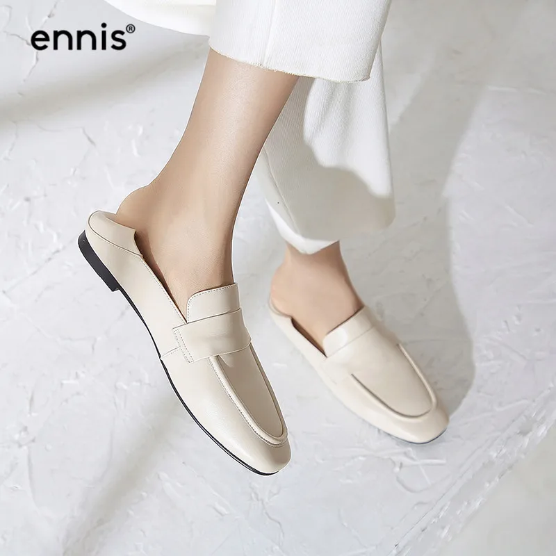 ENNIS/Коллекция года; осенние лоферы; женские мокасины из натуральной кожи; модная обувь на плоской подошве бежевого и черного цвета; женская обувь на плоской подошве с квадратным носком; Новинка; C9107