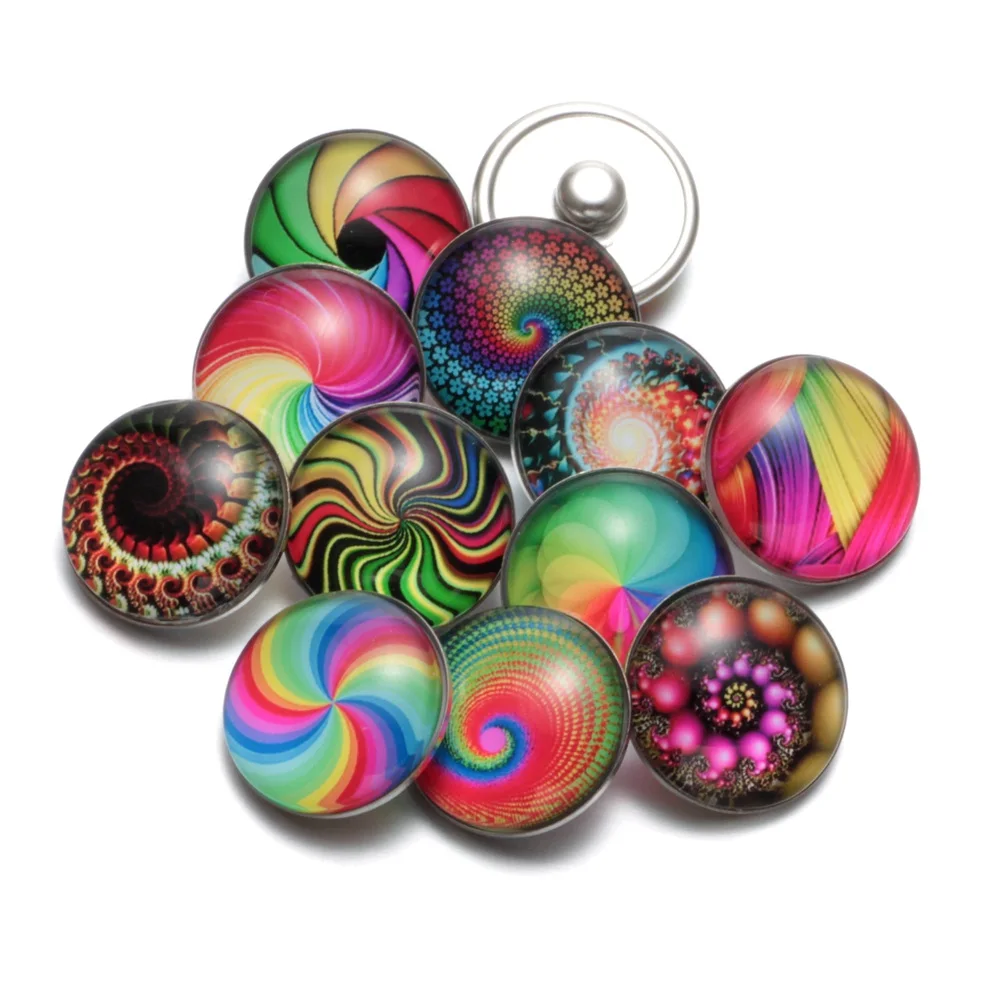 12pcs/lot Spiral Diziness Pattern Glass Charms 18mm Snap Button Jewelry For DIY Bracelet Snaps KZ0450 | Украшения и аксессуары