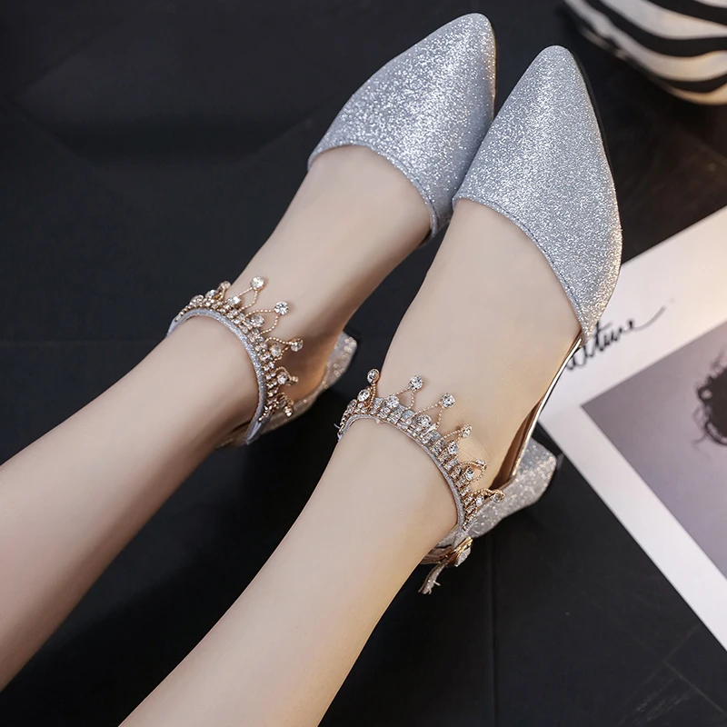 LISCN/Новинка 2018 года сезон весна-лето Модные женские тонкие туфли серебристого