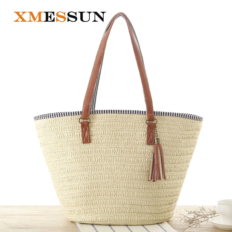 2020 летняя стильная пляжная сумка женская Соломенная Сумка через плечо с бахромой