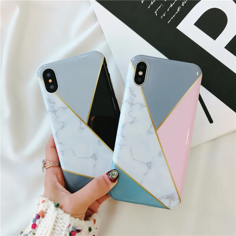 Boucho Funny Geometry Splice Pattern Case For iphone X 6S 6 7 8 Plus Classic Marble Painted Phone Cases Cover |