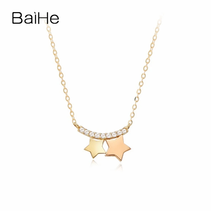

BAIHE Real Solid 18K Yellow Rose Gold H/SI Natural Diamond Star Necklace Women Trendy Fine Jewelry Collar Estrella قلادة النجمة