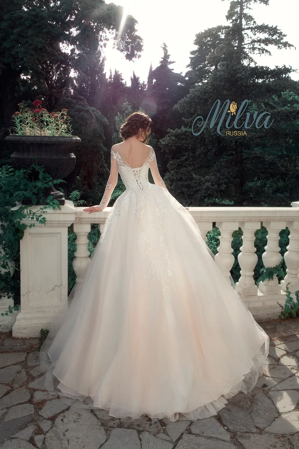Свадебное платье с круглым вырезом длинным рукавом и шлейфом|bridal gown lace|gown lacetulle