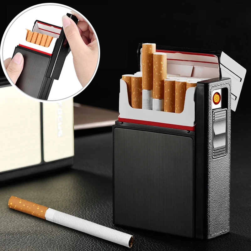 Чехол для сигарет USB зарядка коробка Защита от ветра зажигалка курения