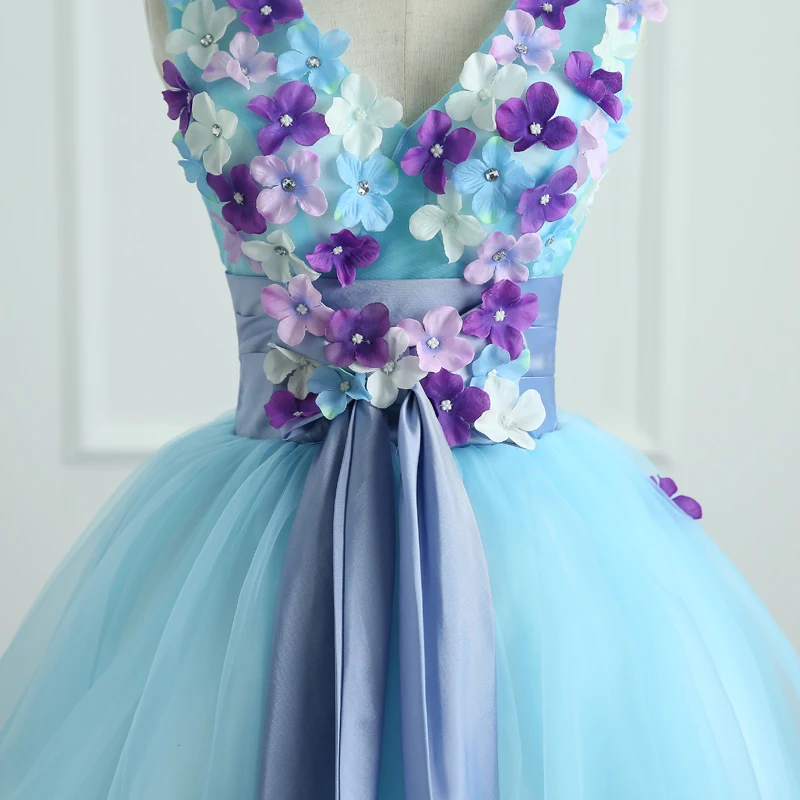 Quinceanera платья Роскошные милые цветы 3 цвета вечерние бальные с v образным