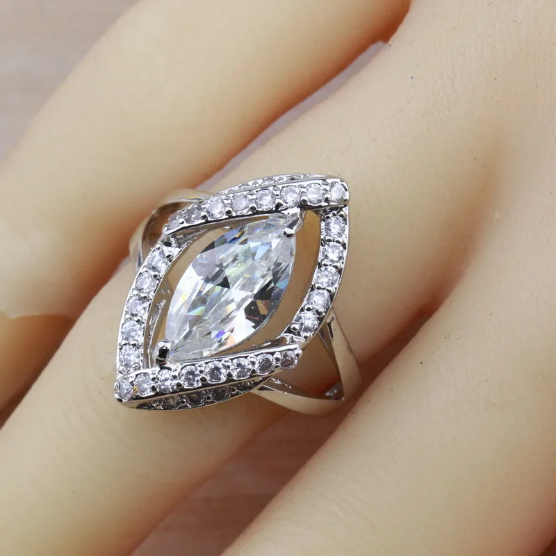 Bridal Women Wedding Costume Jewelry Sets AAA+ Quality White Crystal Zircon Dangle Earrings/Bracelet And Ring | Украшения и