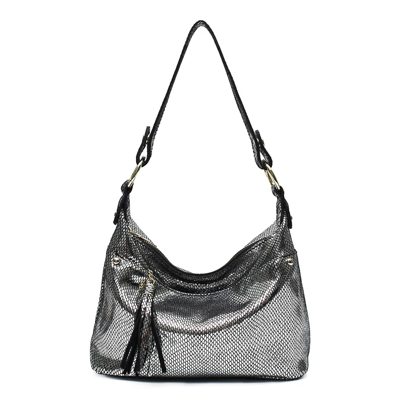 Black-silver ZROM новые роскошные Змеиный узор тисненые сумки блестящие из натуральной кожи женские дизайнерские вместительные многофункциональные сумки-тоут - Цвет: Black-silver