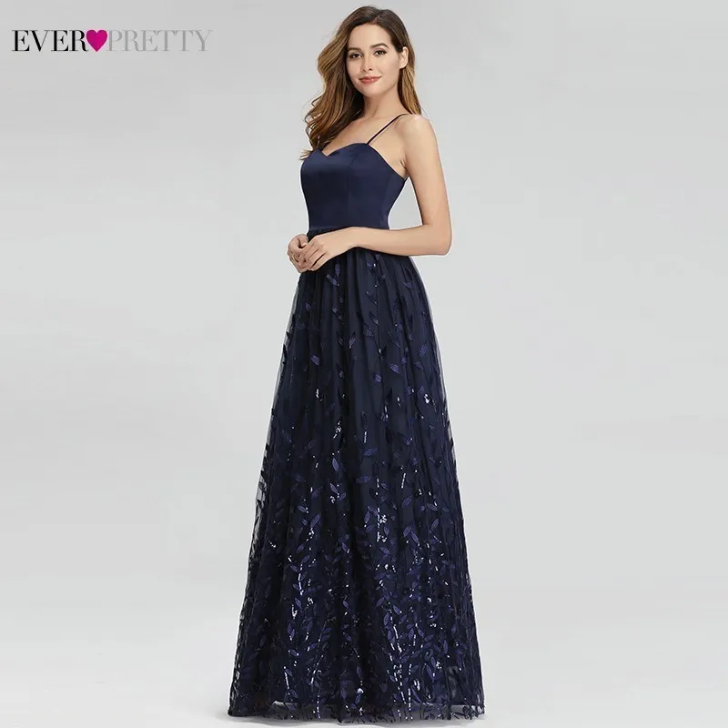 Элегантные темно синие вечерние платья Ever Pretty с блестками а силуэта на тонких