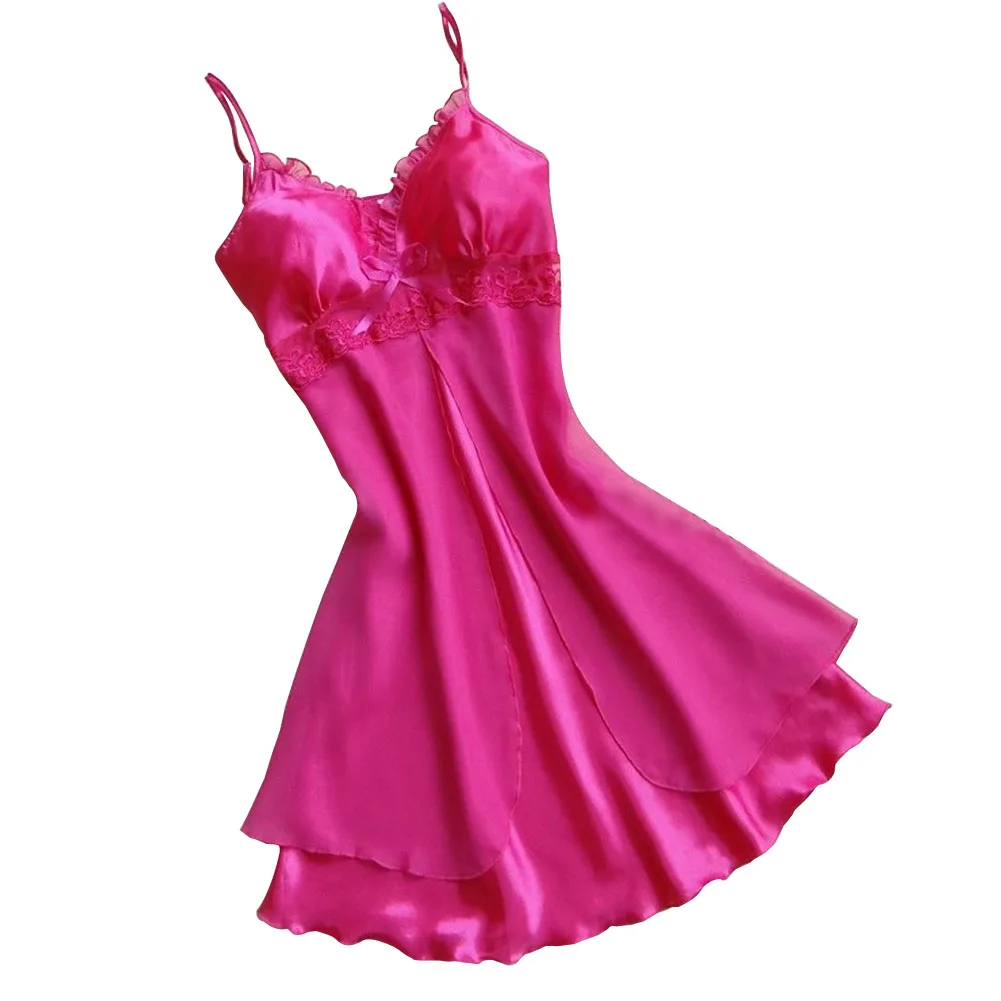 Rose Red Модная сексуальная женская ночная рубашка, повседневная женская одежда для сна, ночная рубашка без рукавов с v-образным вырезом, Мини Ночная рубашка с подтяжками FS99 - Цвет: Rose Red