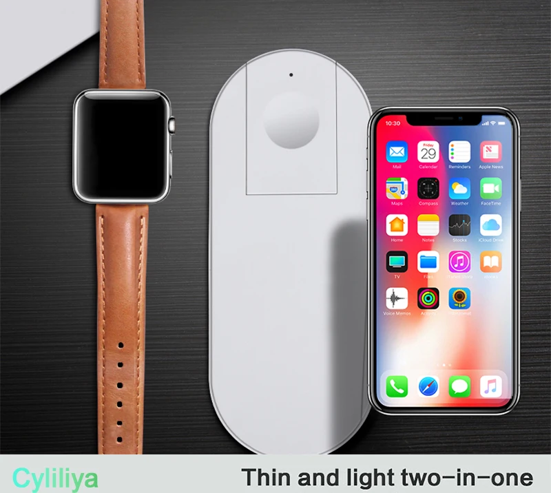 QI Беспроводное зарядное устройство 2 в 1 для iPhone X 8 Plus Apple Watch 7 5 Вт розничной