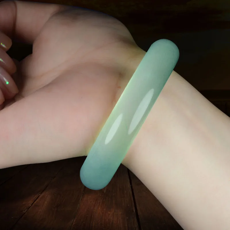 Certificate bangles jade jewelry NATURE BEAUTIFUL Women Sweet white charm Silk Green bangle bracelet luck 58-64MM with box | Украшения и