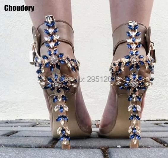 Сандалии женские на высоком каблуке роскошные босоножки со стразами и замком