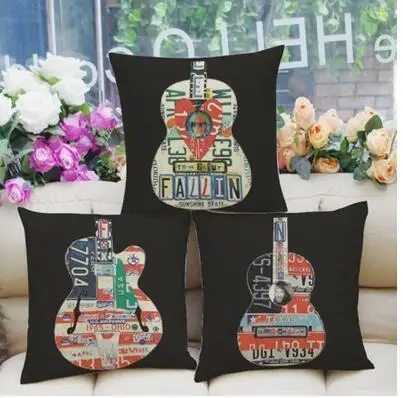 

Creative guitar black bottom linen hug pillowcase Fashion casual nap car cushion cover