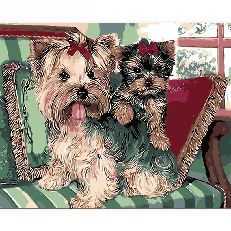 Фото Картина по номерам Две симпатичные собаки в софа 40x50 см сделай сам настенное