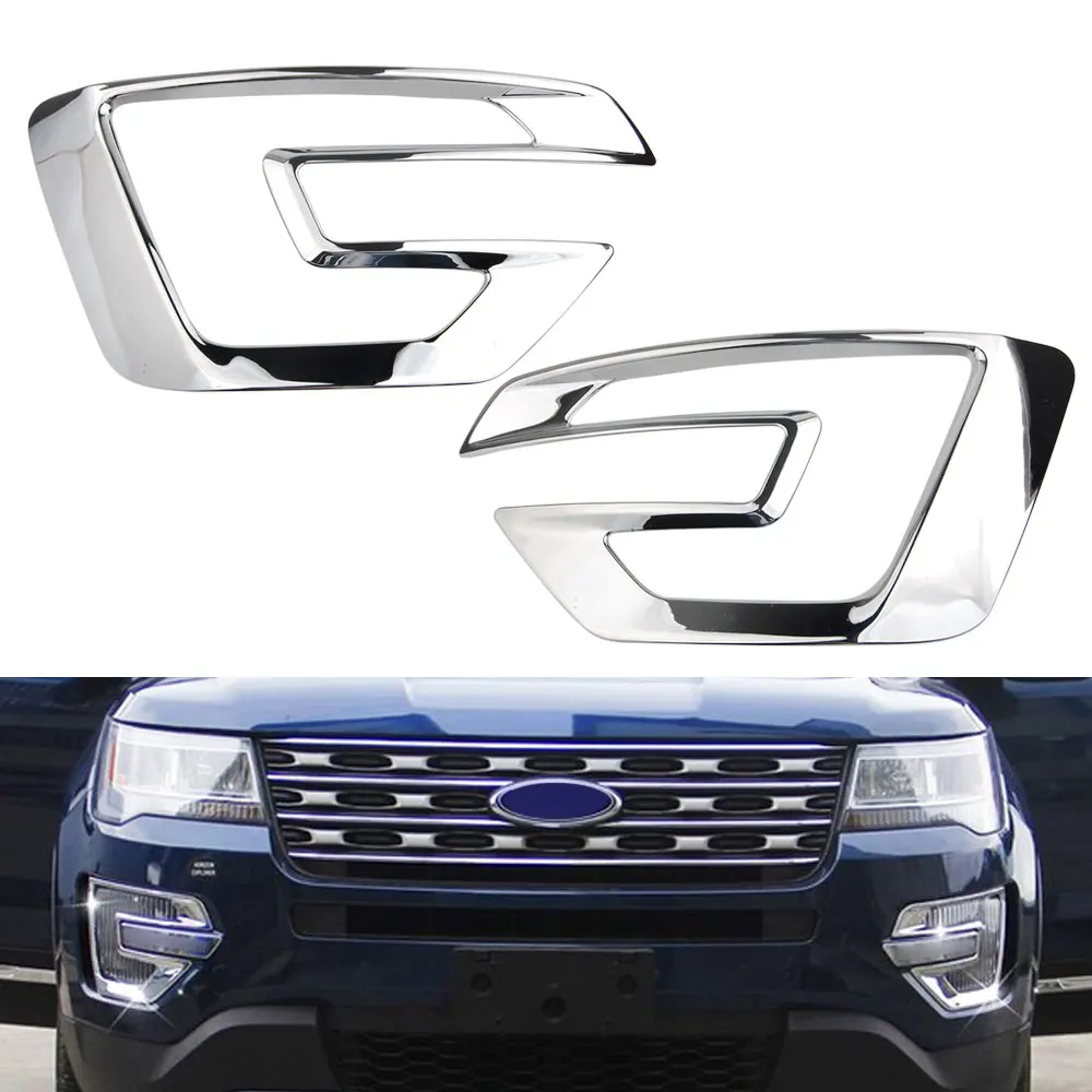 

Pair ABS Chrome Front Fog Light Lamp Bezel Cover Trims For Ford Explorer 2016 2017