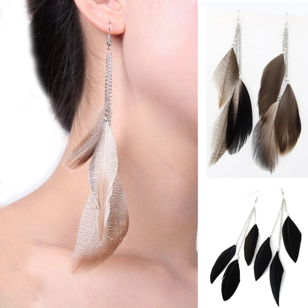 Новое поступление 2017 года Мода Богемия Стиль Для женщин Серьги Этническая перья