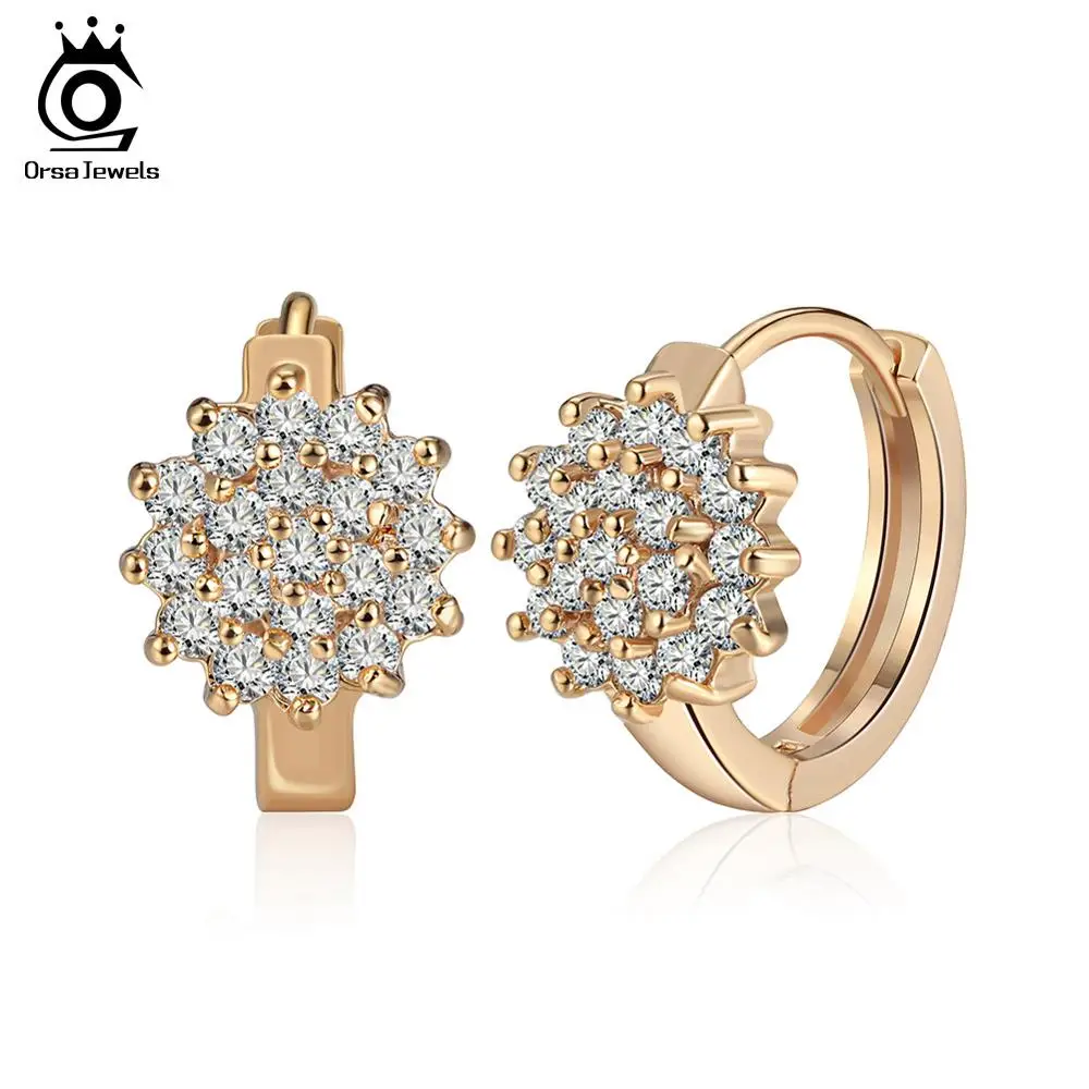 Gold-color ORSA JEWELS роскошные женские серьги-кольца 19 шт. AAA прозрачный Циркон Серебро и золото-цвет женские оптовые серьги-кольца, модные ювелирные украшения OME47 - Окраска металла: Gold-color