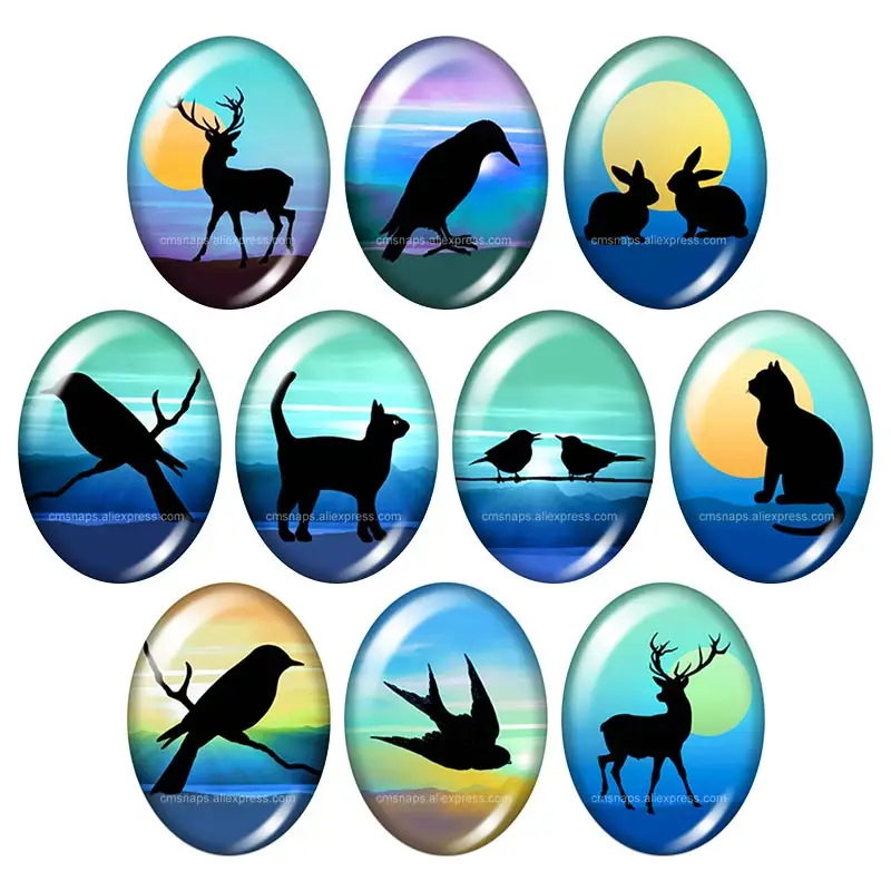

Beauty Animals Elk Birds Cat 10pcs 13x18mm/18x25mm/30x40mm mixed Oval photo glass cabochon demo flat back Jewelry findings Gift