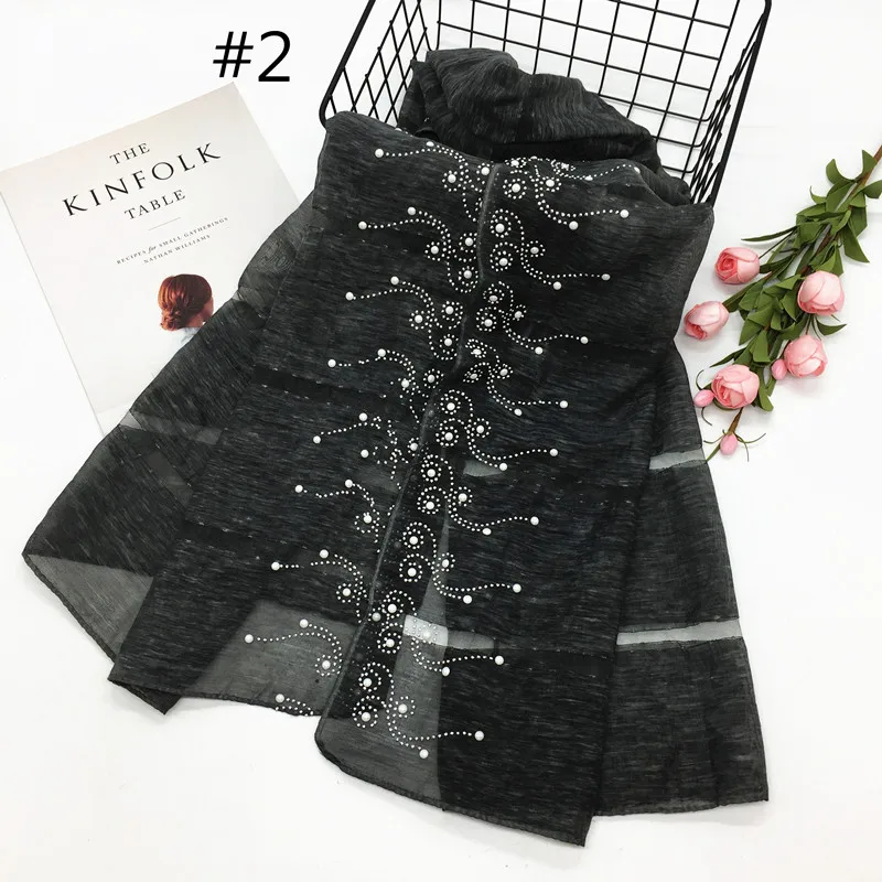 Новый роскошный хиджаб с бусинами шаль-линия однотонные Модные женские шарфы