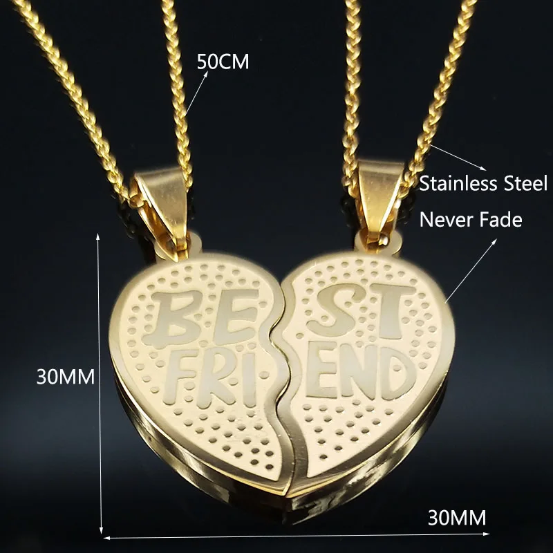 

2 PCS Heart Best Friend Stainless Steel Necklace for Friend Gift Silver Color Necklace Jewellery cadenas mujer N18925