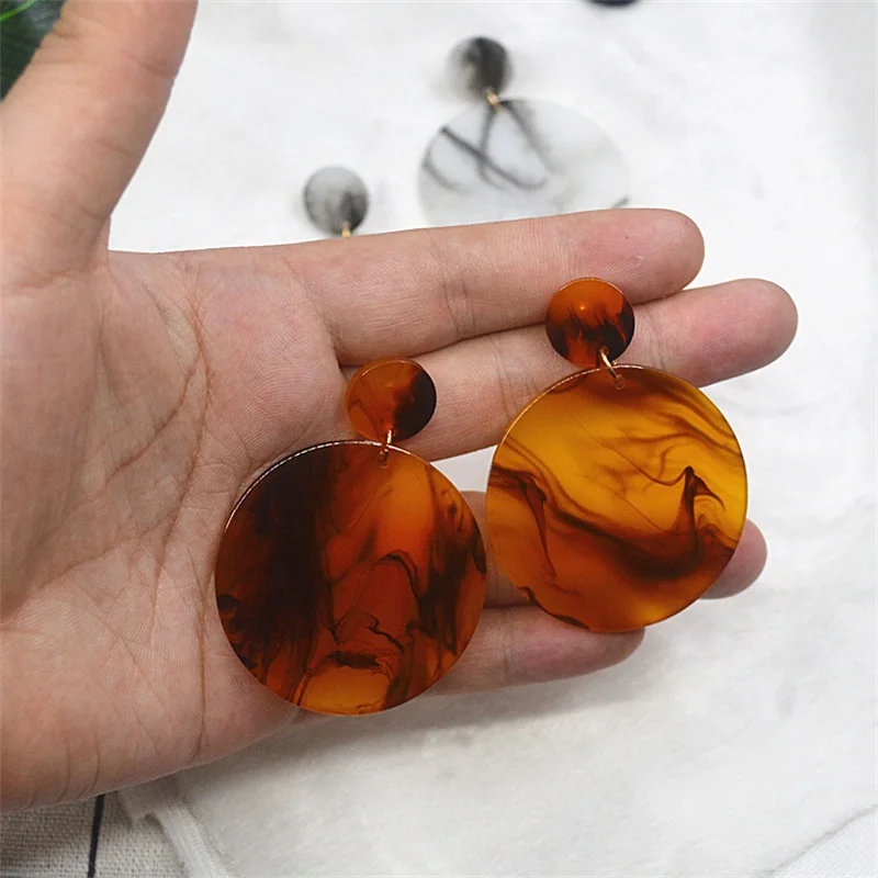 2019 Korean fashion retro geometric circular acetic acid dangle earrings women vintage round resin jewelry accessories pendants | Украшения