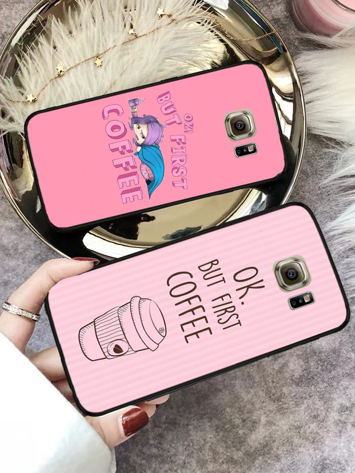 Funny Ok But First Coffee Book Silicone Case for Samsung S6 Edge S7 S8 Plus S9 S10 S10e M10 M20 M30 M40 | Мобильные телефоны и