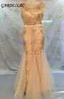 Женское длинное вечернее платье-русалка, золотистое свадебное платье с V-образным вырезом, длинное платье горничной Honor для выпускного вечера с поясом, 2019