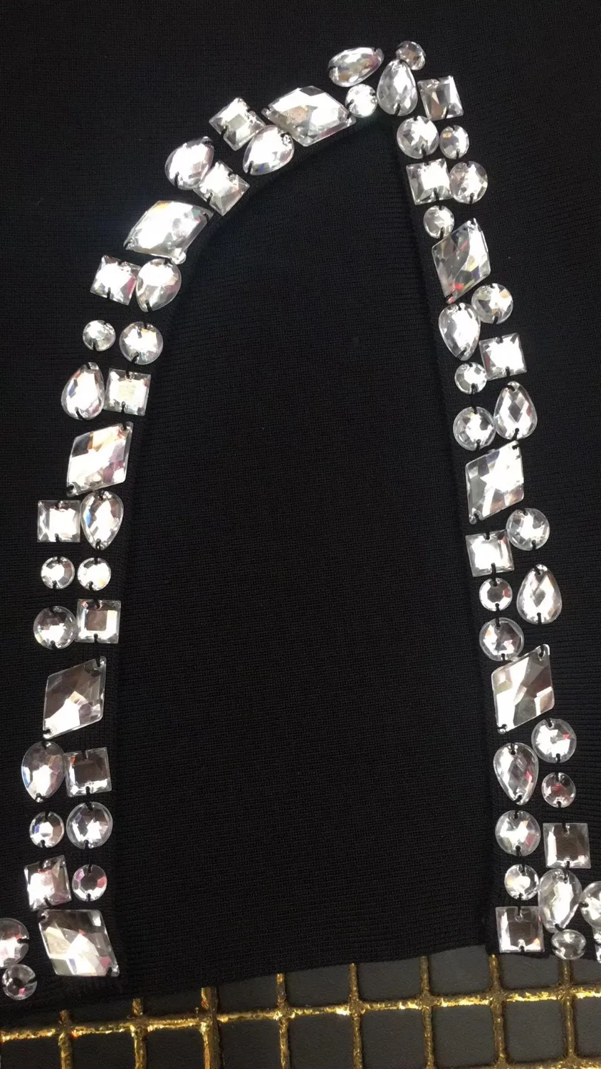 

Women Sexy Women O-Neck Diamonds Bodycon Rayon Bandage Dress Elagant Simple Evening Party Dress