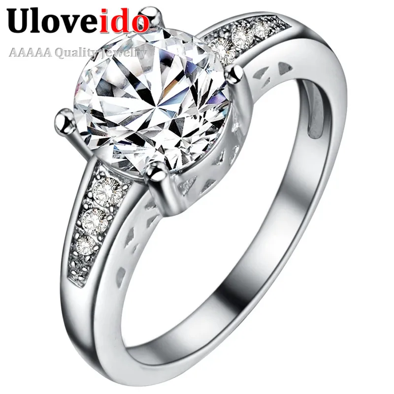 US STOCK Uloveido серебряное Обручальное Кольцо Love кольца с кристаллами для вечеринки