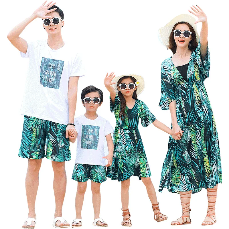 2021 летние пляжные Family Look Приморский мама дочка плаьтя папа футболка для сына +