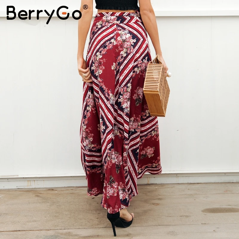 Женская юбка с геометрическим принтом BerryGo Длинная пляжная макси в стиле бохо