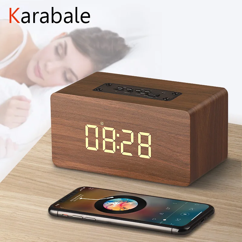 Деревянный Bluetooth динамик Будильник беспроводной портативный hifi шок бас Altavoz TF Саундбар MP3 динамик FM радио микрофон