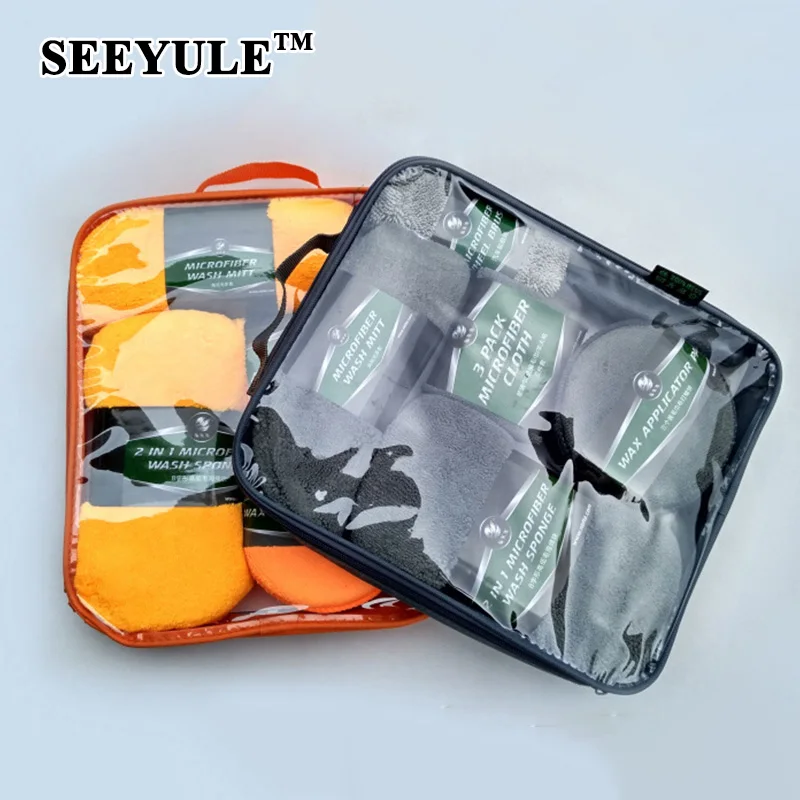 

9pcs/set SEEYULE Microfiber Car Wash Towel Glove Wax Sponge Tire Wheel Brush Cleaning Kit Washing Tool Accessories for VW Audi