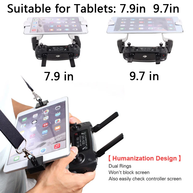 Для DJI Spark / Mavic Pro 7,9 9,7 дюймовый двойной висячий зажим держатель планшета для пульта дистанционного управления с ремнями.
