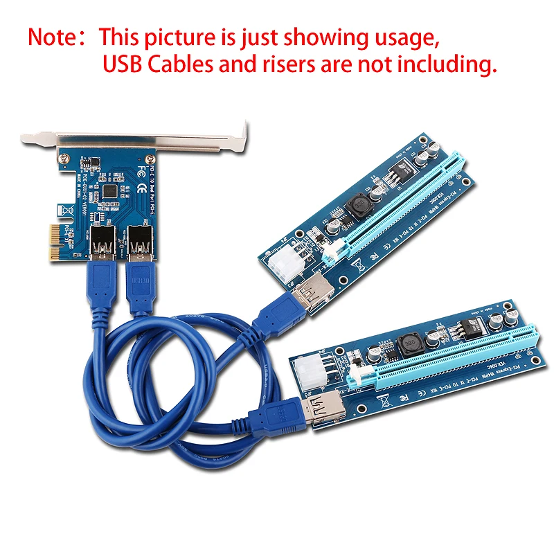 Плата адаптера Райзера Ubit PCI E Rabbet Ethernet Mining 2 в 1 плата к 1X разъему 16X с кабелем